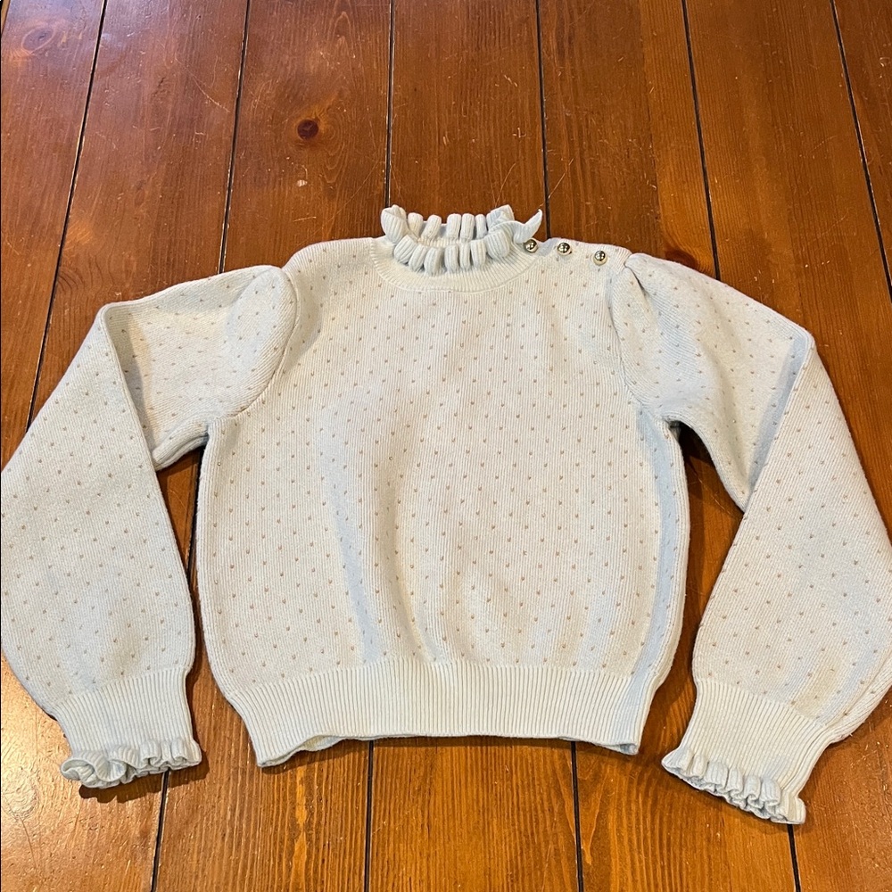 Janie & Jack Sharin Ivory & Gold Sparkle Dot Holiday Sweater Girl's 8